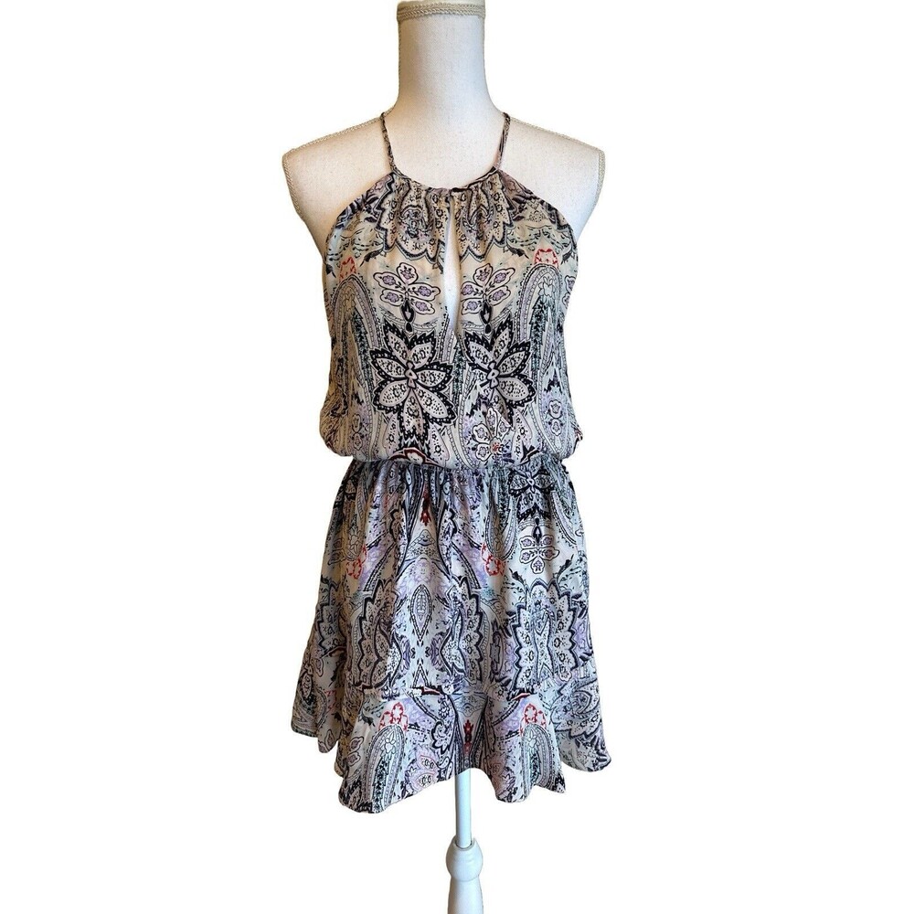 Parker Women's S Nathan Paisley Print Silk Blouson Dress Halter Henna New $275